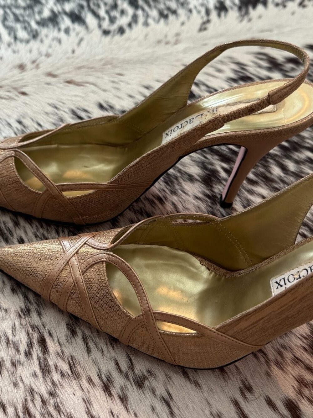 Christian Lacroix Gold Metallic Slingback Pumps Size 37